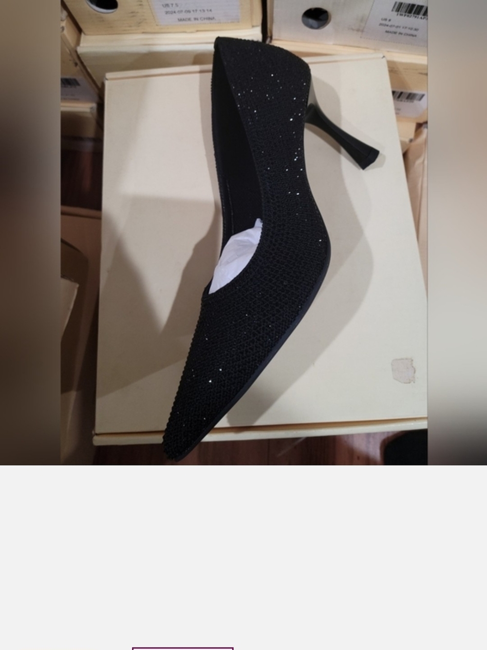 Black Sparkle Pointed-Toe Mid Heel Pumps